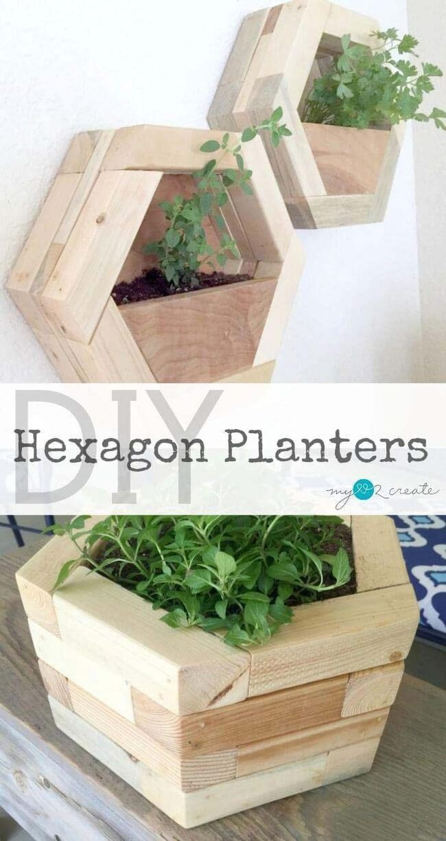 Hexagonal Wooden Wall Planters