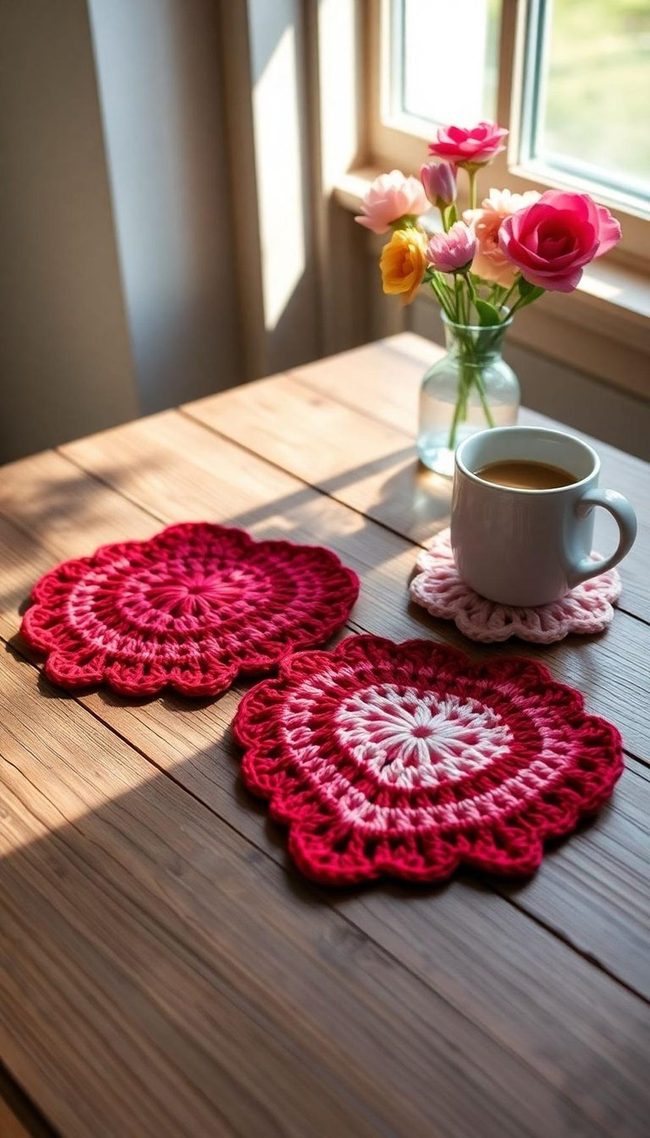 Handmade Red Heart Coasters