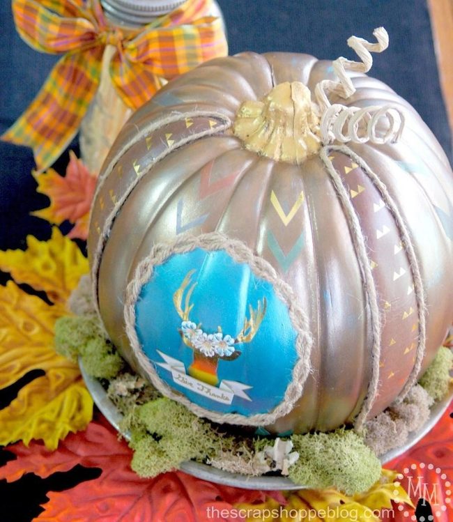 Metallic Pumpkins With Moss Base