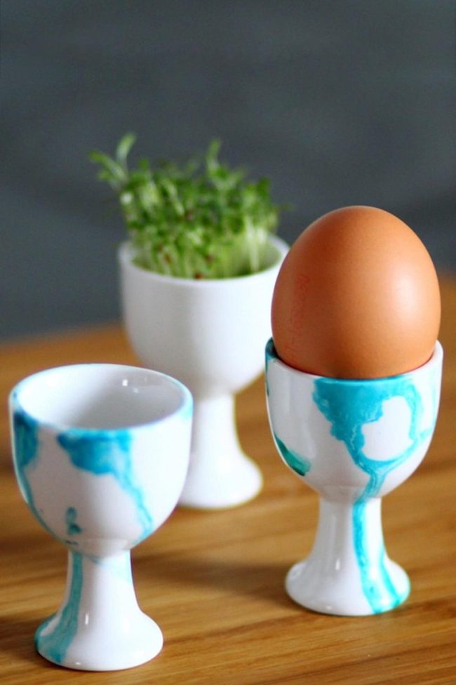 Marbled Blue Ceramic Egg Cups