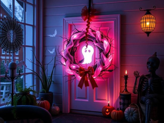 Glowing Ghost Wreath Nighttime Glow