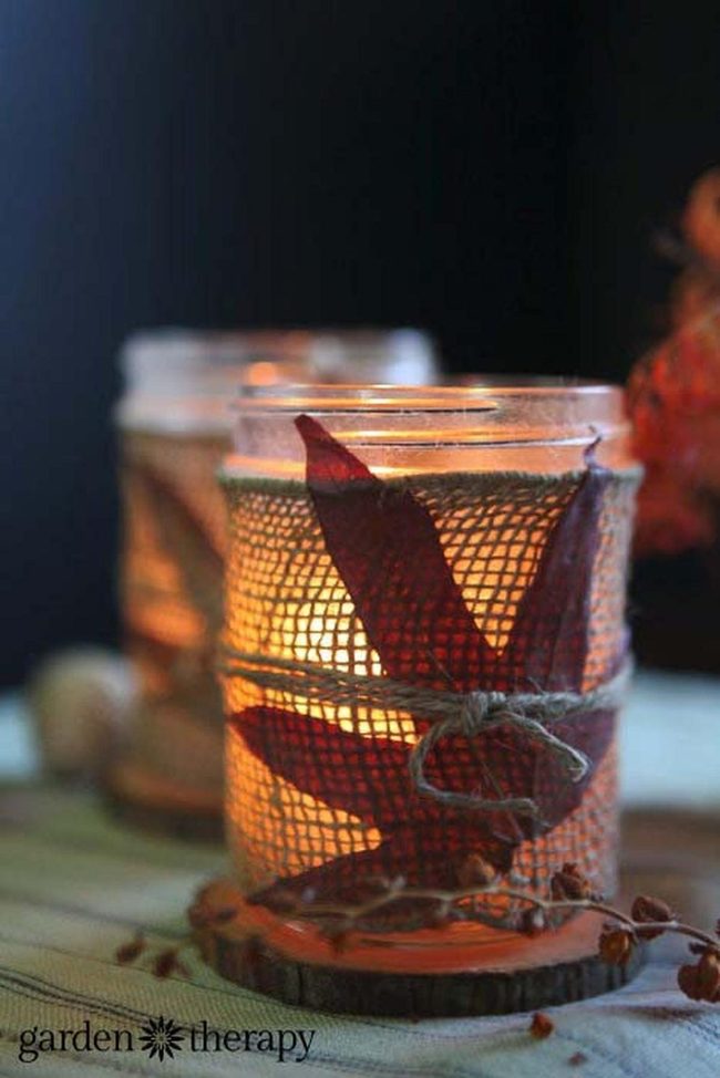 Burlap Leaf Shadow Candleholders