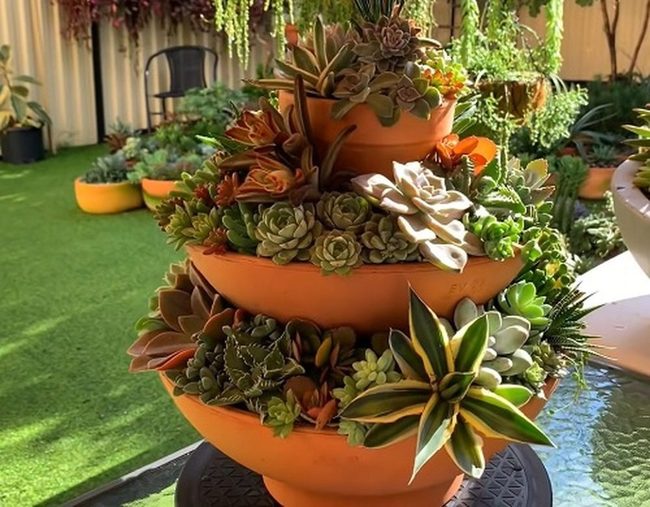 Stacked Clay Succulent Tower