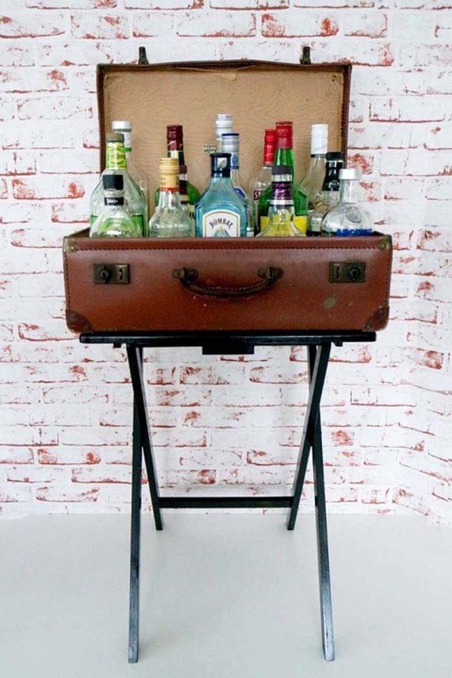 Vintage Leather Suitcase Side Table