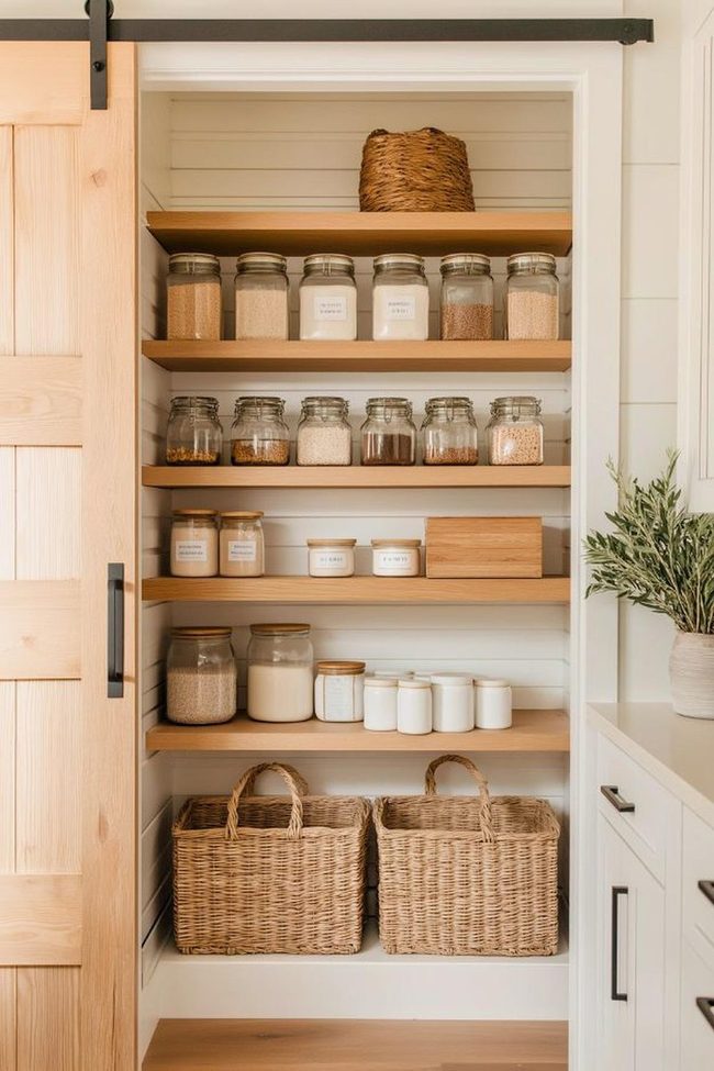 Wooden Sliding Door Pantry Shelving