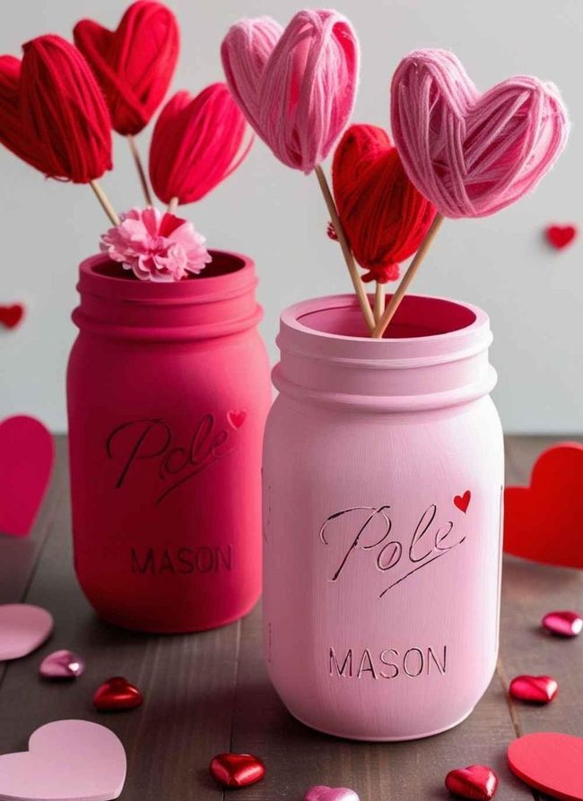 Striped Pink Mason Jar Centerpieces