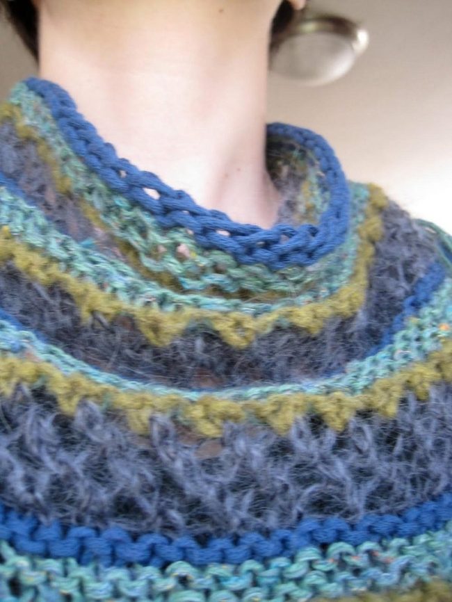 Blue-Green Striped Hand-Knit Shawl