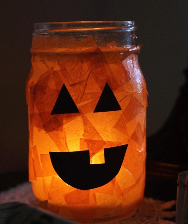 Orange Stained Glass Jar Glow