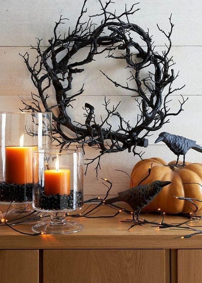 Black Branches Orange Pumpkin Display