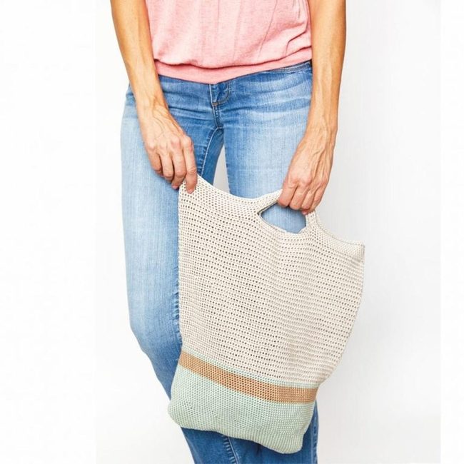 Cream Striped Knit Tote