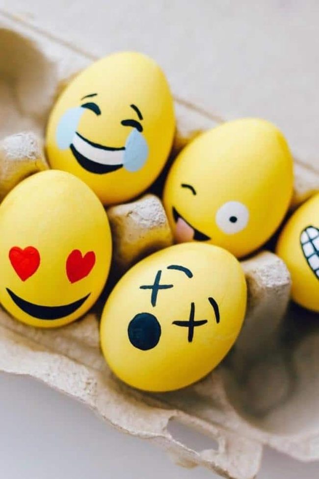Yellow Emoji Eggs With Painted Expressions