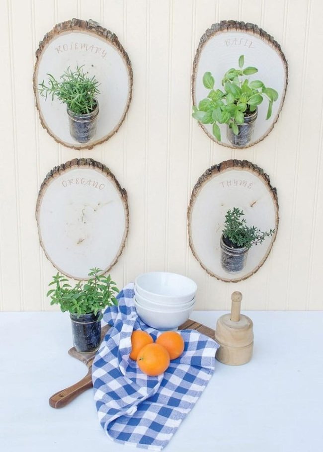 Fresh Herbs In Natural Wood