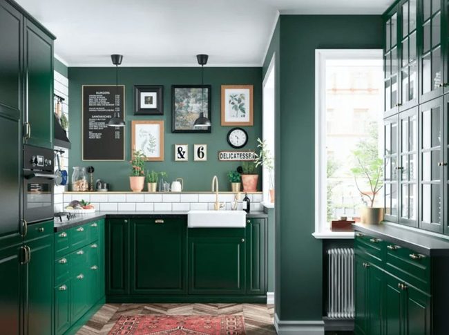 Green Cabinets With Brass And Matte Black