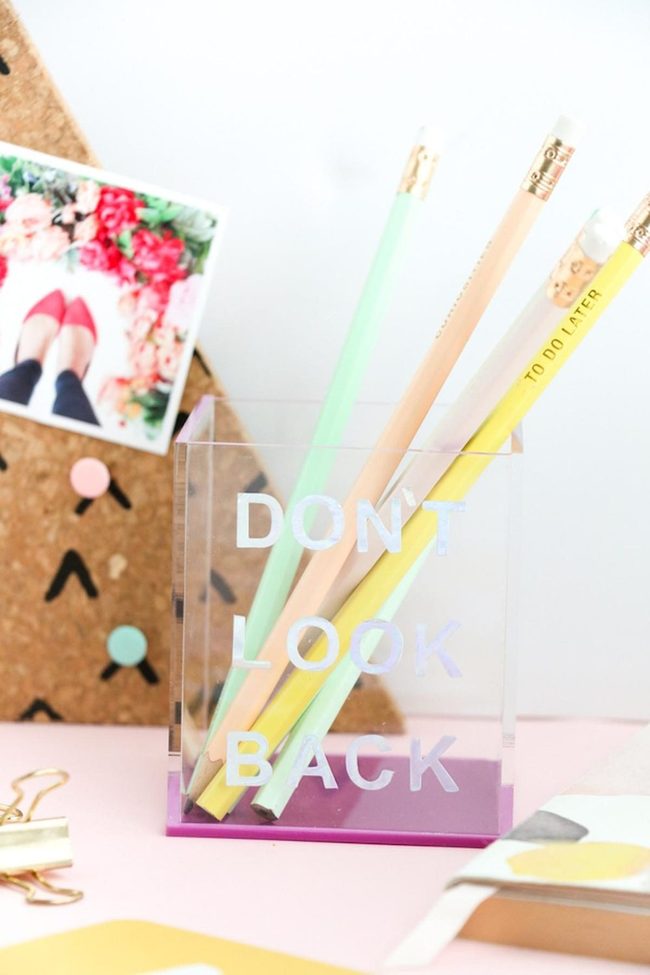Pencil Holder Gold Pins Workspace