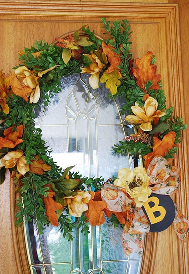 Autumn Leaf Wreath With Monogram