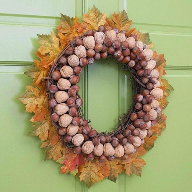 Burnt Orange Leaves Around Walnut Ring