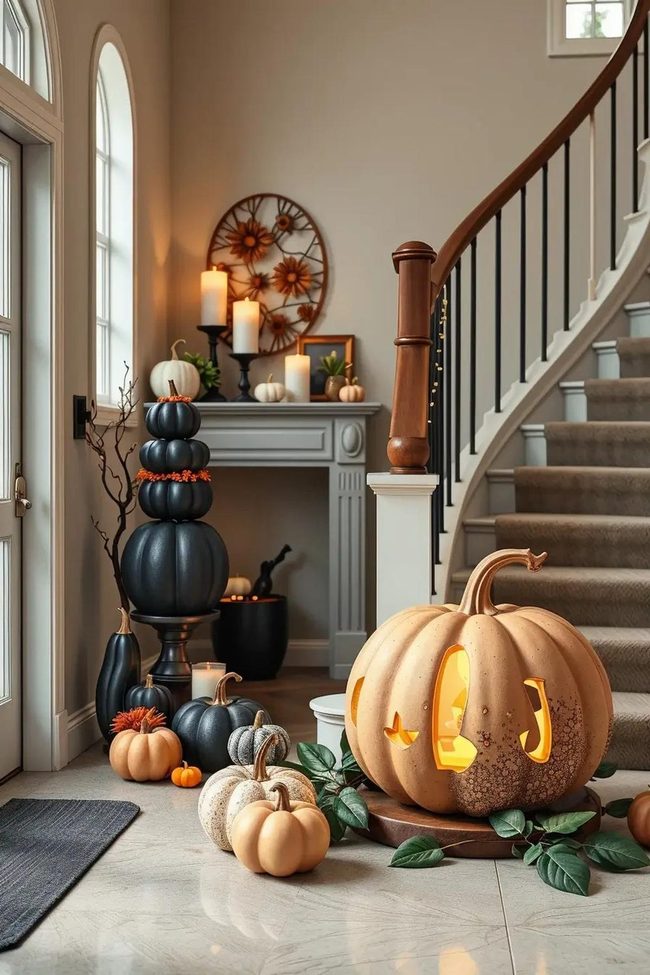 Matte Black Pumpkins Sculptural Statement