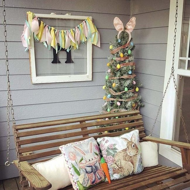 Pastel Bunnies On Porch Swing