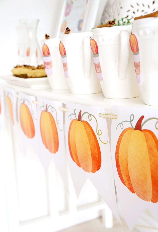 White Mugs Orange Pumpkin Tags