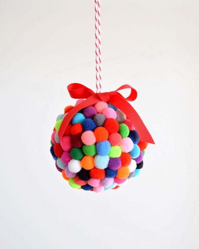 Colorful Pom Pom Glass Ornaments
