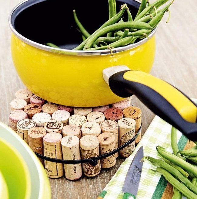 Yellow Pot, Green Beans, Cork Trivet