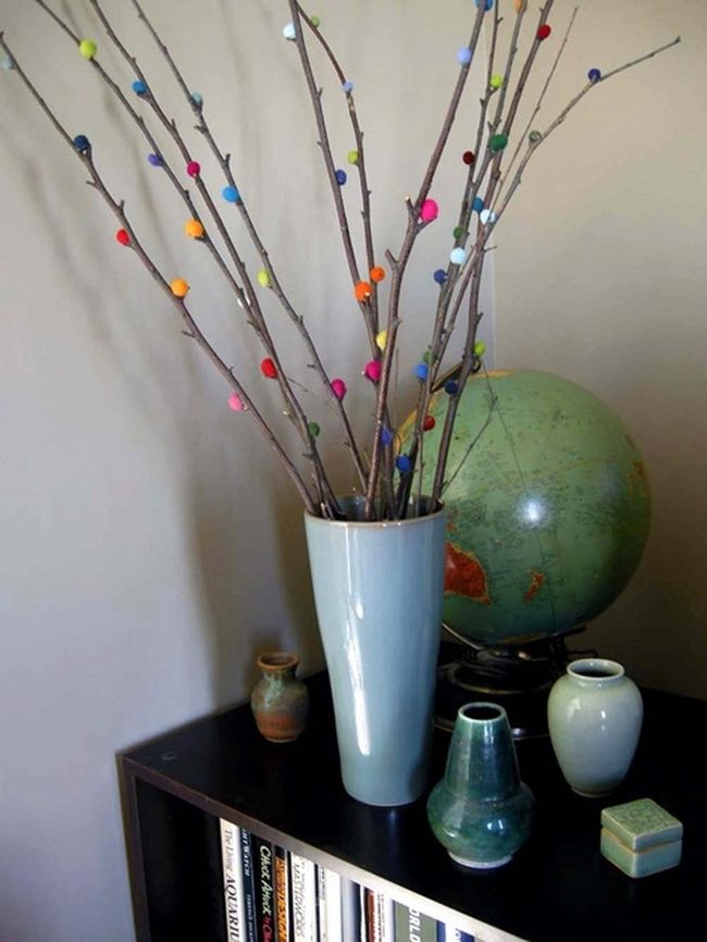 Colorful Felt Balls On Willow