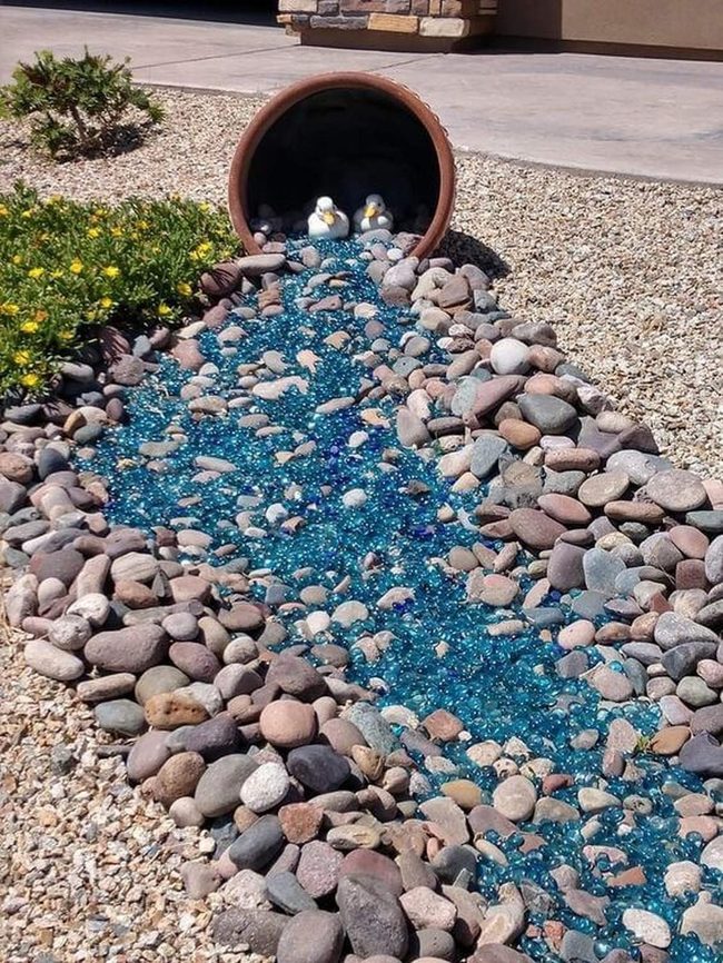 Blue Glass Stones With River Rocks