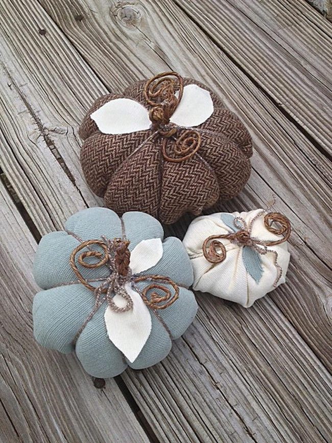Brown Herringbone Fabric Pumpkins