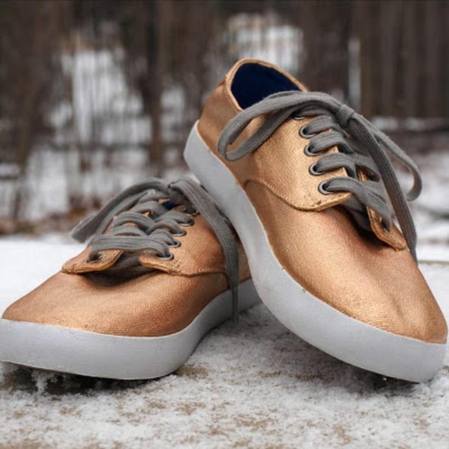 Gold Shoes Gleaming White Snow