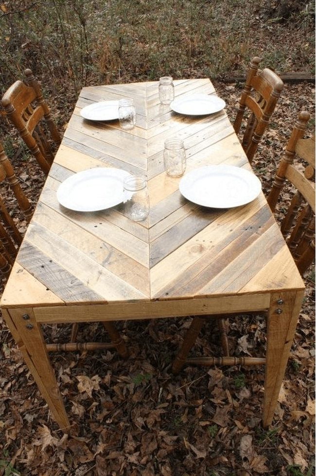 Chevron Wood Table Forest Dining