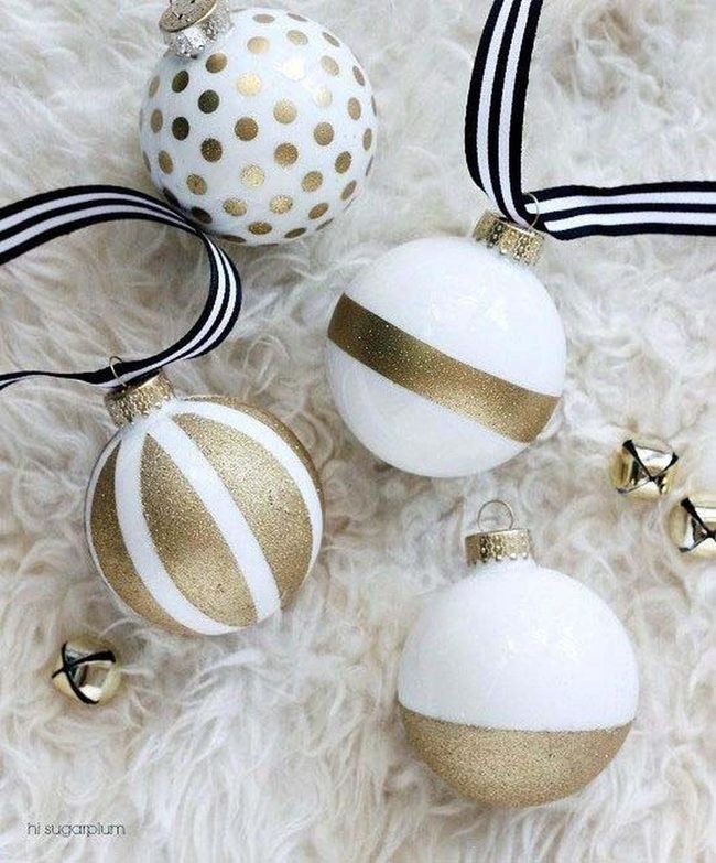 Gold And White Handpainted Ornaments