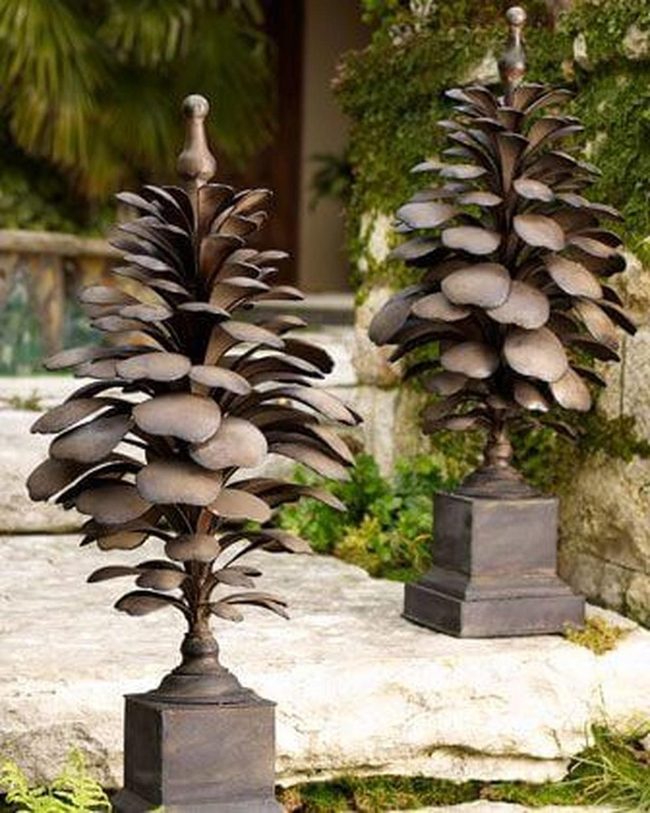 Patina Metal Pinecone Sculptures
