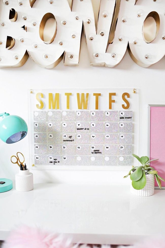White Desk Gold Sparkle Workspace
