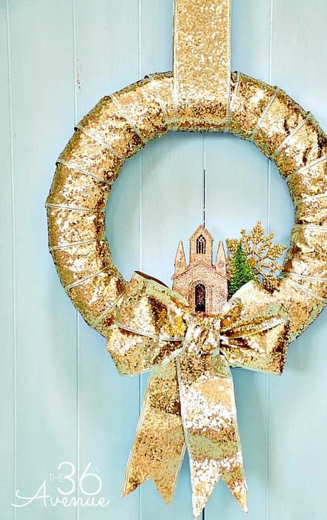 Shimmering Gold Ribbon Wreath
