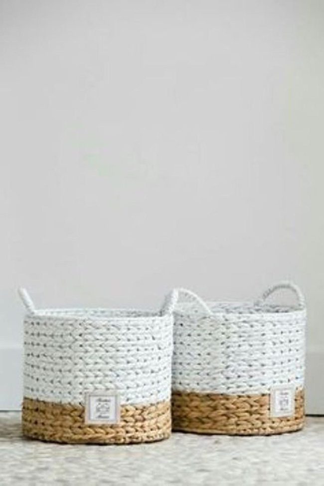 Woven Brown White Storage Baskets