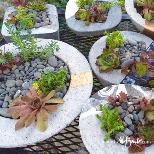 Concrete Planters With Tiny Figurines