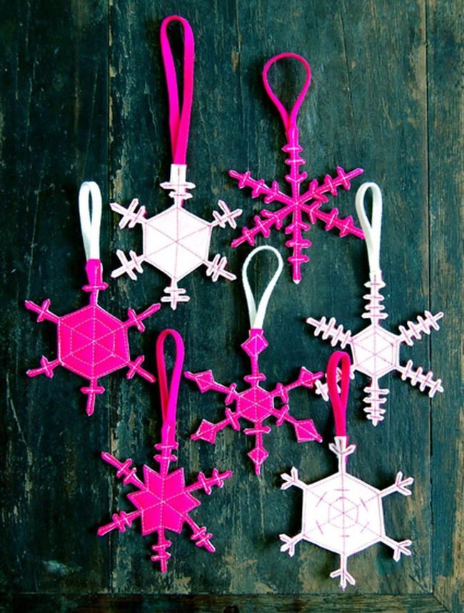 Pink And White Geometric Snowflakes