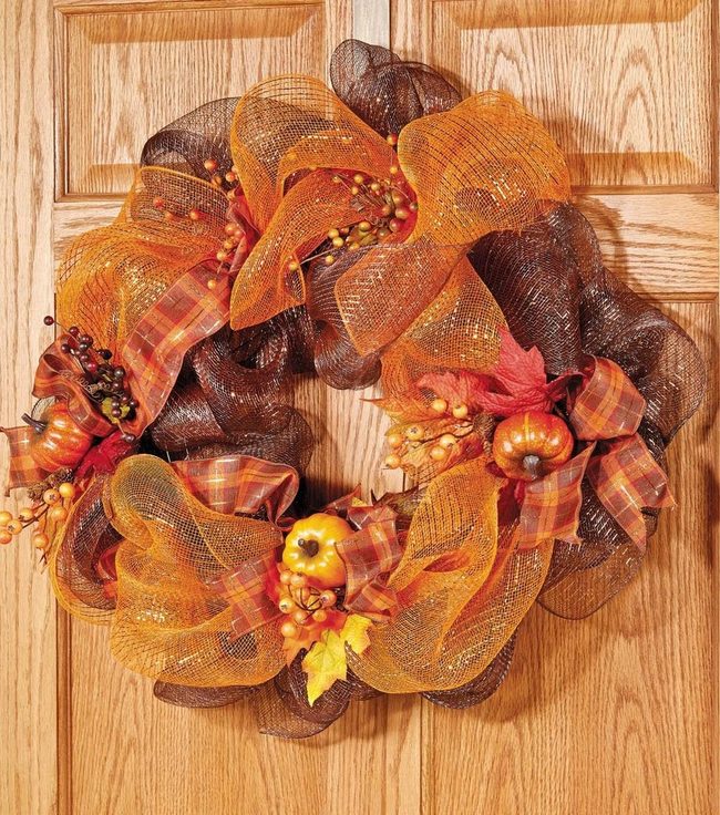 Autumn Mesh Wreath Orange Ribbons