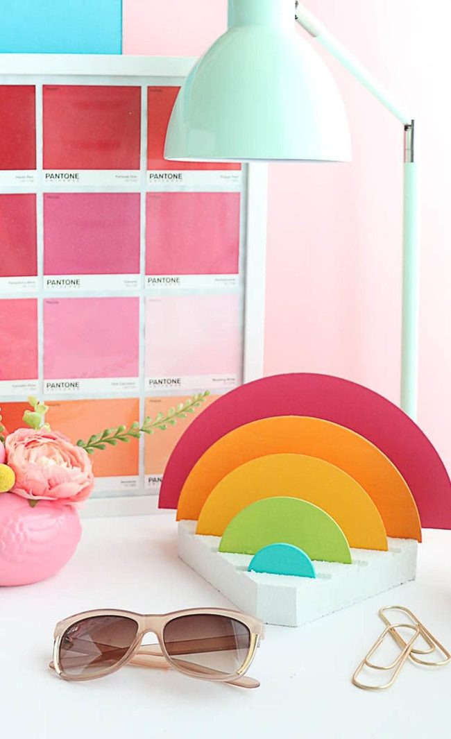 Rainbow Walls Pink Desk Workspace