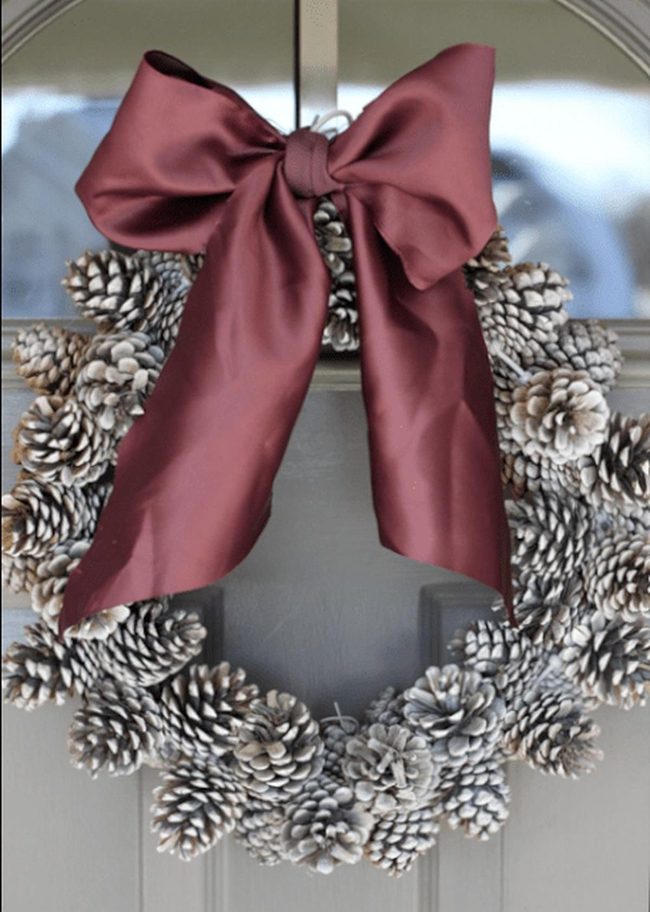 Frosted Pinecones, Crimson Ribbon