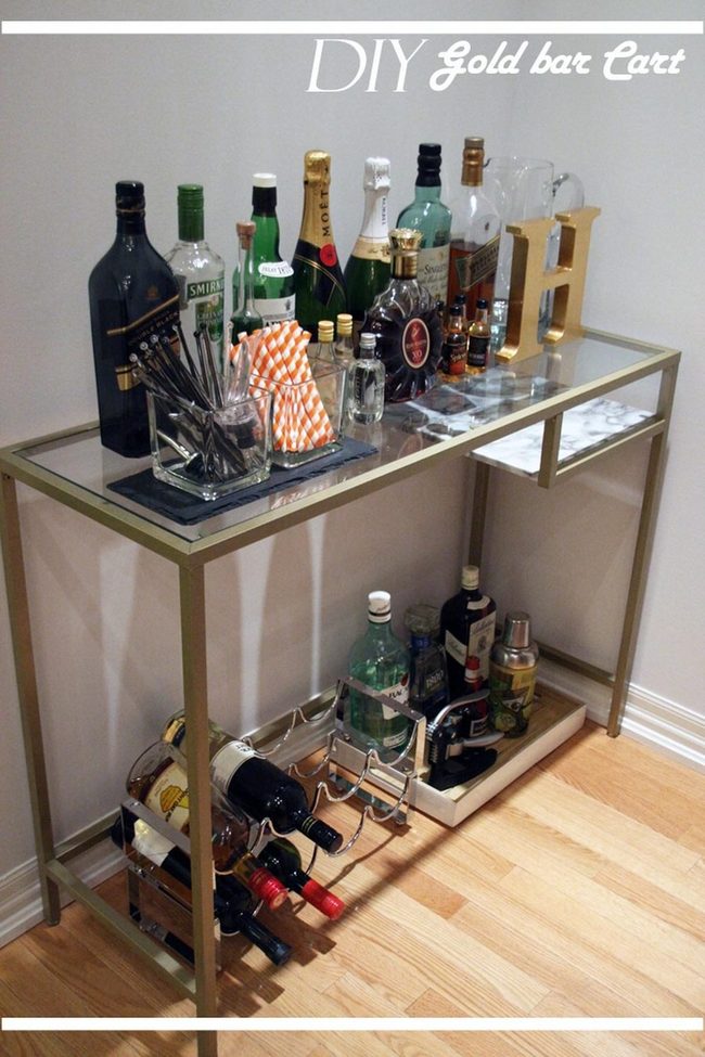 Golden Frame Bar Cart With Glass Shelves