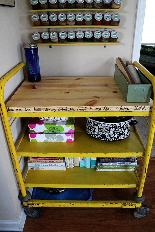 Yellow Kitchen Cart Holds Everything