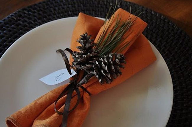 Autumn Orange Napkins With Forest Details