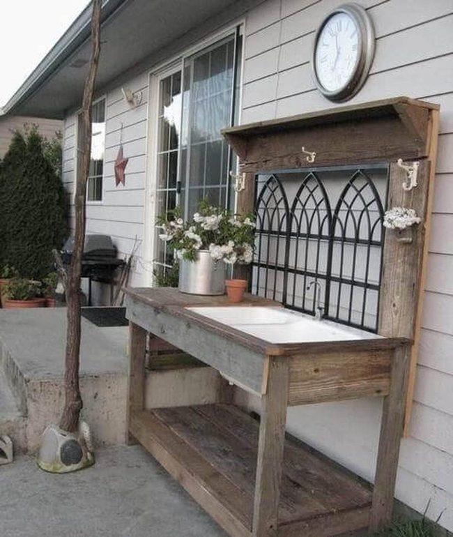 Wooden Plant Stand With Built-In Sink