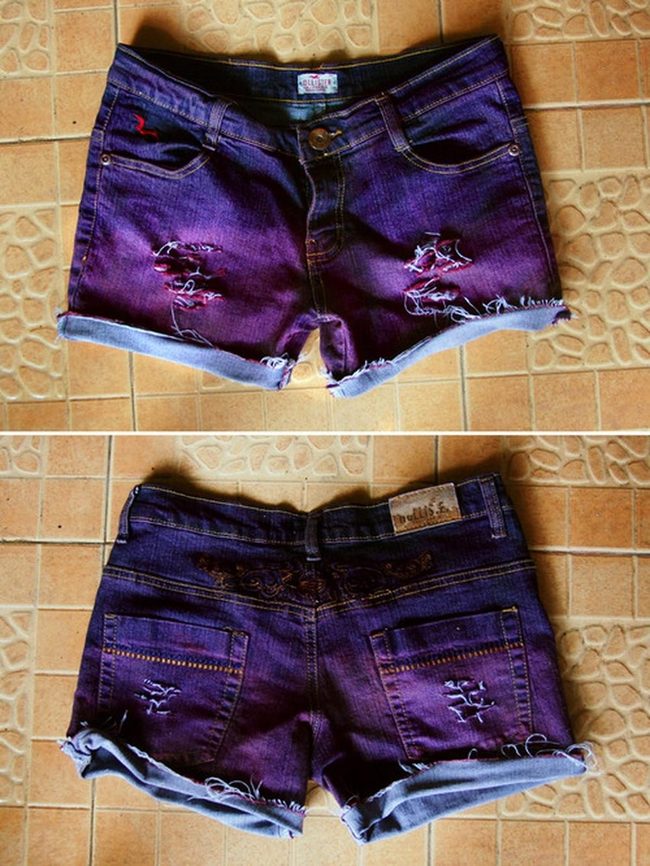 Purple Denim Distressed Summer Shorts