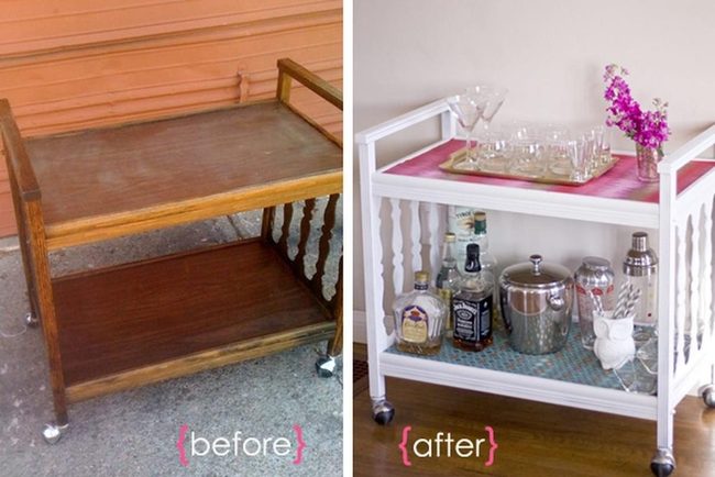 Shiny Metal And White Wood Bar Cart