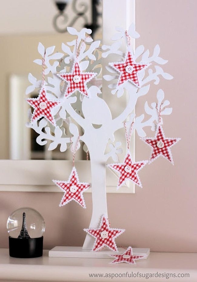 White Wood Trees With Red Checkered Stars