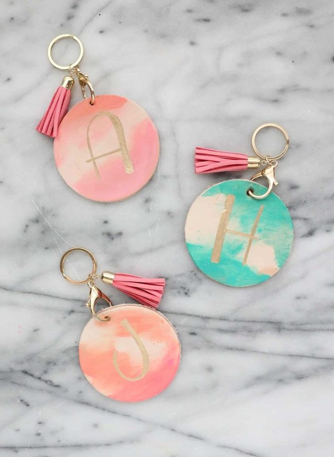 Pastel Keychains Gold Lettering Tassel