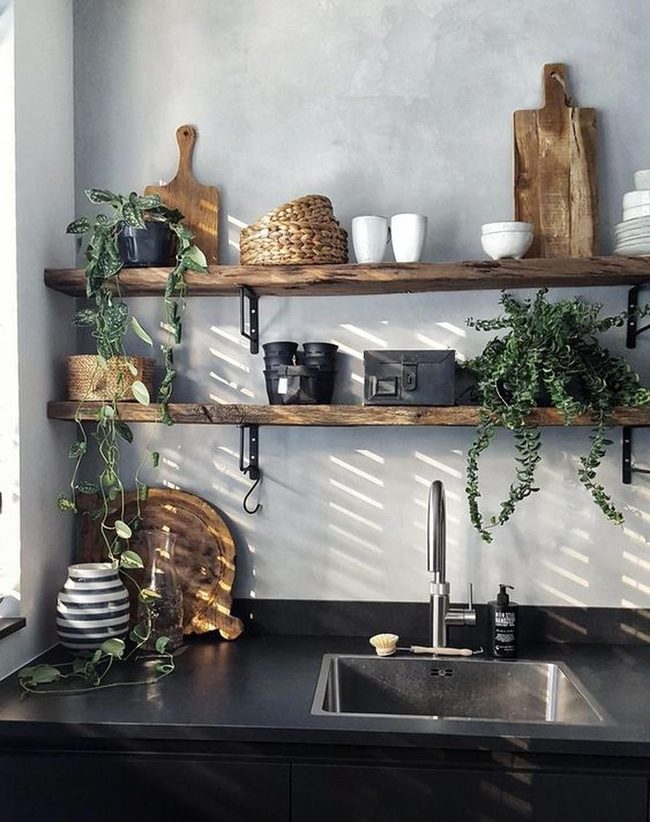 Black Counters With Wooden Warmth