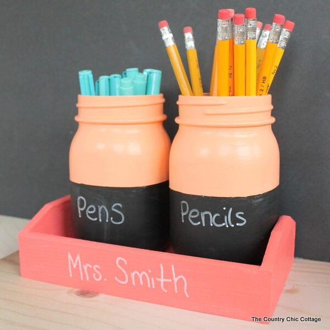 Peach Glass Desk Storage